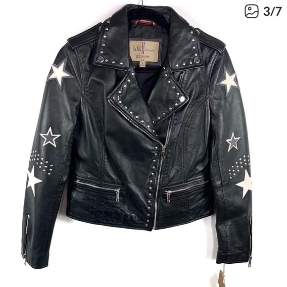 Wilson Black Leather Jacket with Star Accents size x-small - Picture 4 of 11